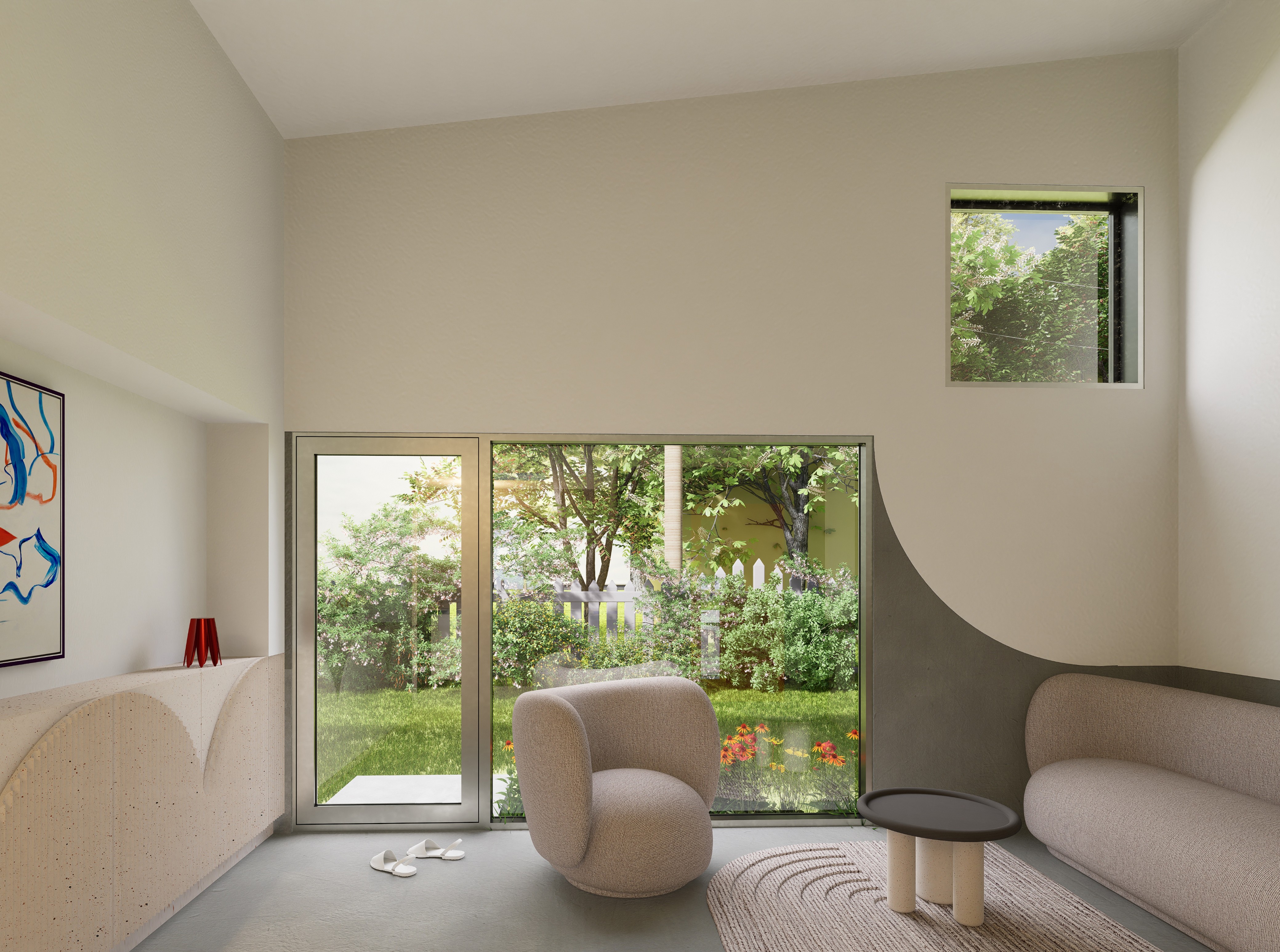 Title: Swoop ADU interior living room render - Description: Swoop ADU interior living room render