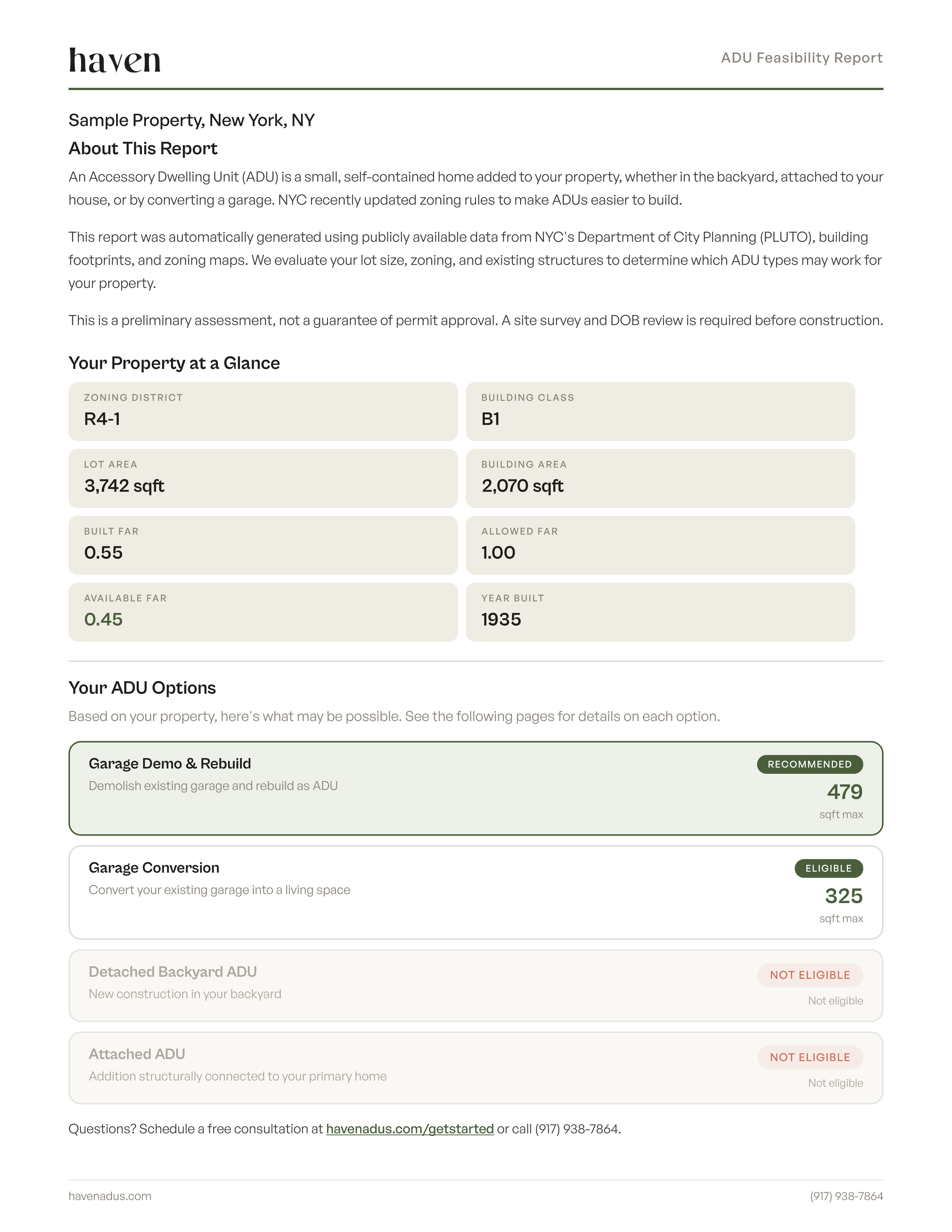 Sample Haven ADU feasibility report